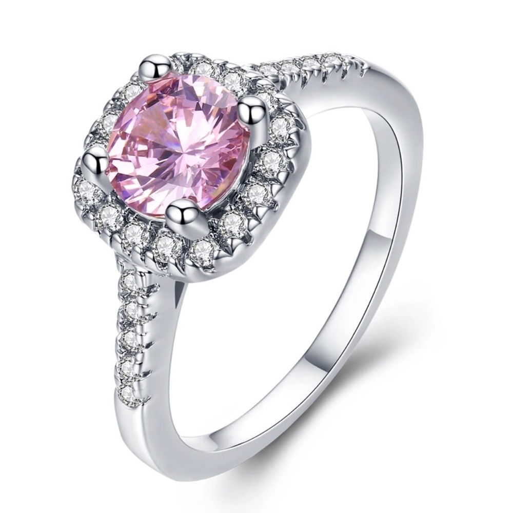 Pink CZ Crystal Silver Ring NEW 5-12